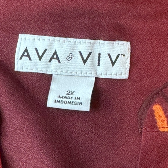 Ava & Viv Burgundy Floral Blouse Women’s Plus Size 2X Long Sleeve Split Neck - Picture 10 of 11